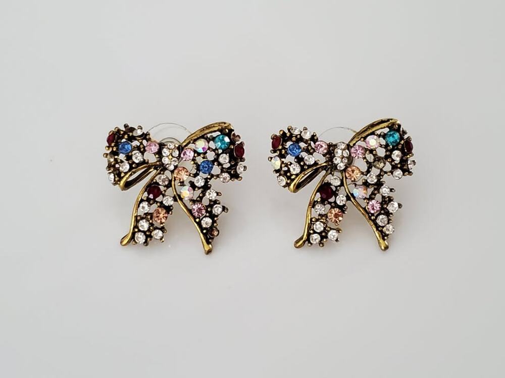 Vintage Multi-color Rhinestone Bow-tie Earrings